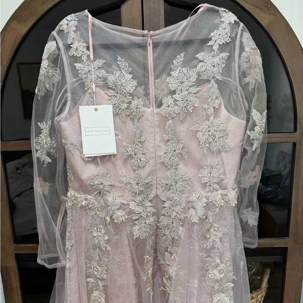 NWT Mac Duggal Elegant Lace Midi Dress in Blush Pink - Picture 9 of 11